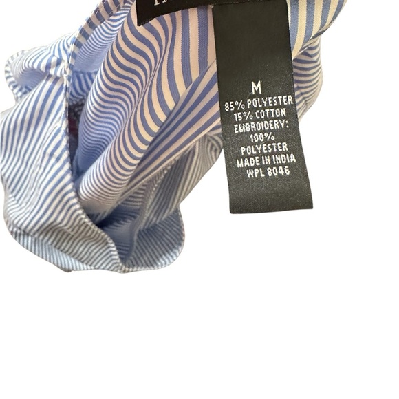 INC International Concepts Blue Striped Wrap Blouse with Pink Floral Sleeves - Picture 3 of 6